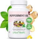 Maxi Health Capsules d'huile de menthe poivrée – Huile de gingembre biologique et Capsule de libération retardée – Supplément de menthe poivrée ingestible pour le soutien digestif (60 capsules)