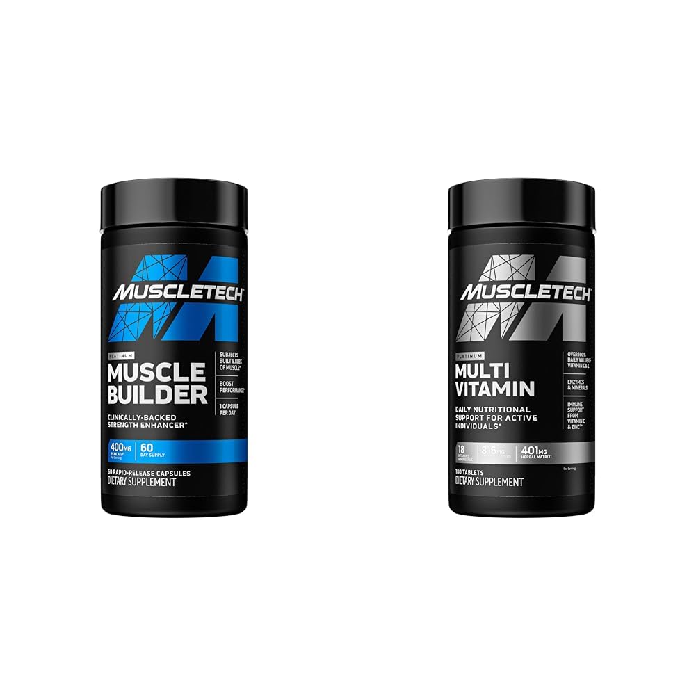 MuscleTech Muscle Building & Multivitamine Supplement Bundle - Nitric Oxide Booster and Muscle Gainer with 400mg Peak ATP, 60 Pillen & Platinum Multivitamine, 180 ct