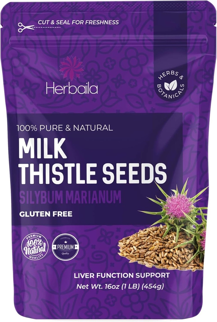Herbaila Milk Thistle Zaden, 1 lb. Silymarin Milk Thistle Thee, Bulk Milk Thistle Herb Hele Zaden, Pure Milk Thistle Bulk, Hele Milk Thistle Zaden, Alle Natuurlijke, Glutenvrij, Non-GMO. 1 Pond.