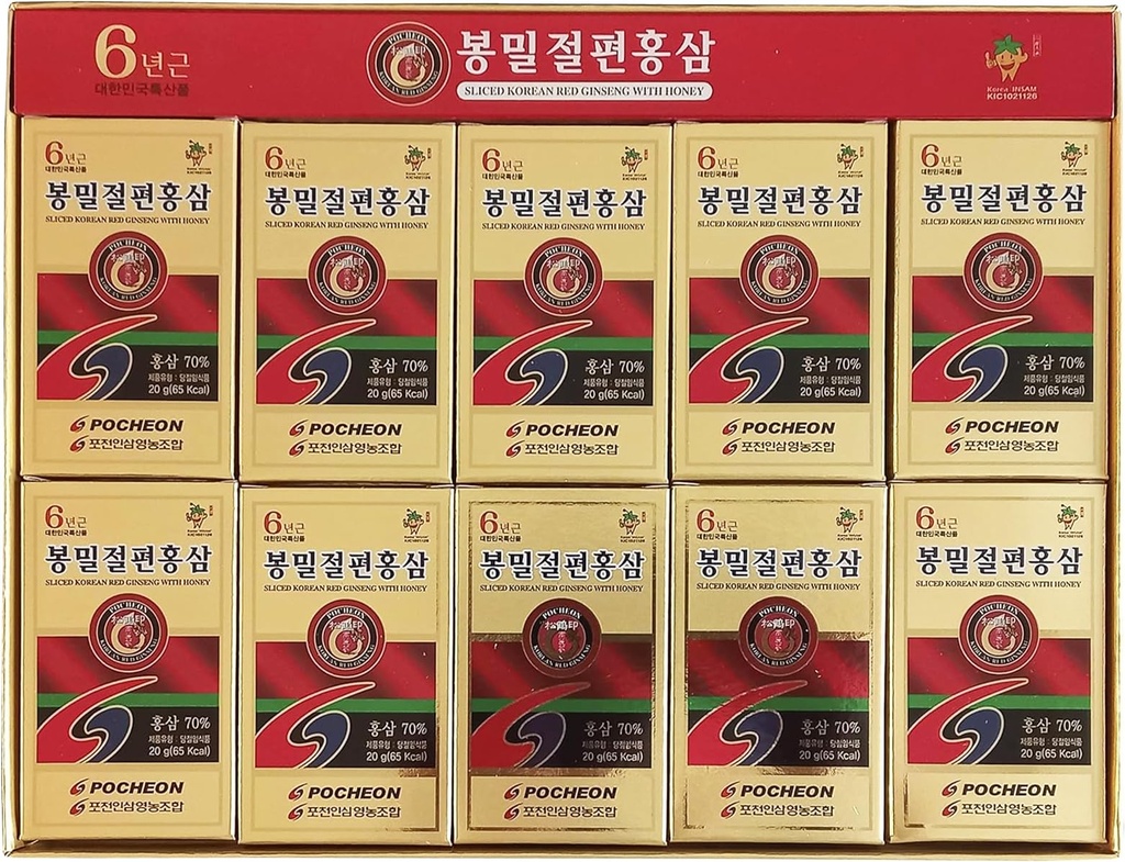 Pocheon 200g(10ea X 20g) 6Years Sliced Korean Panax Red Ginseng Roots with Honing, Saponin, Natural Immune Support