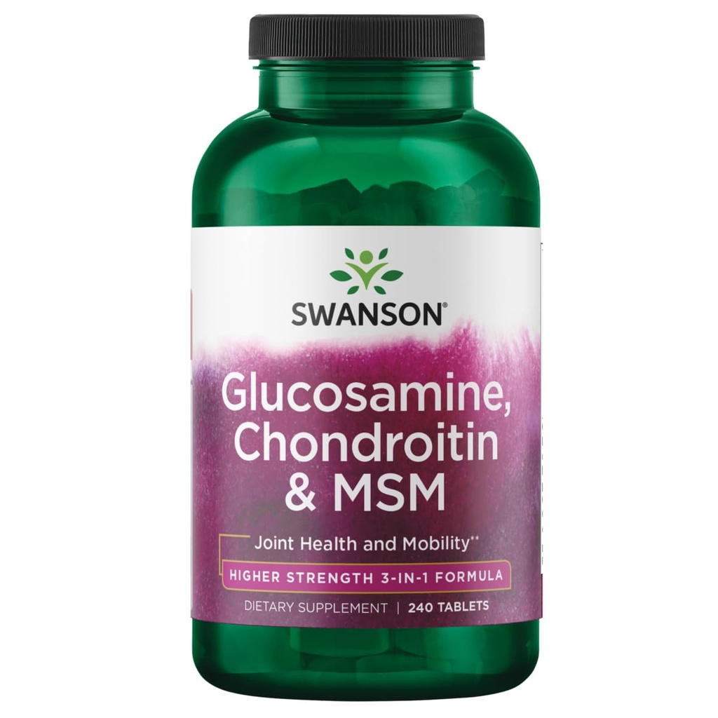 Swanson Glucosamine Chondroitin MSM (methylsulfonylmethaan) 3-in-1 Formule Joint Mobiliteit Flexibiliteit Comfort Cartilage Connective Tissue Health Support Dieetsupplement 240 tabletten (Tabs)