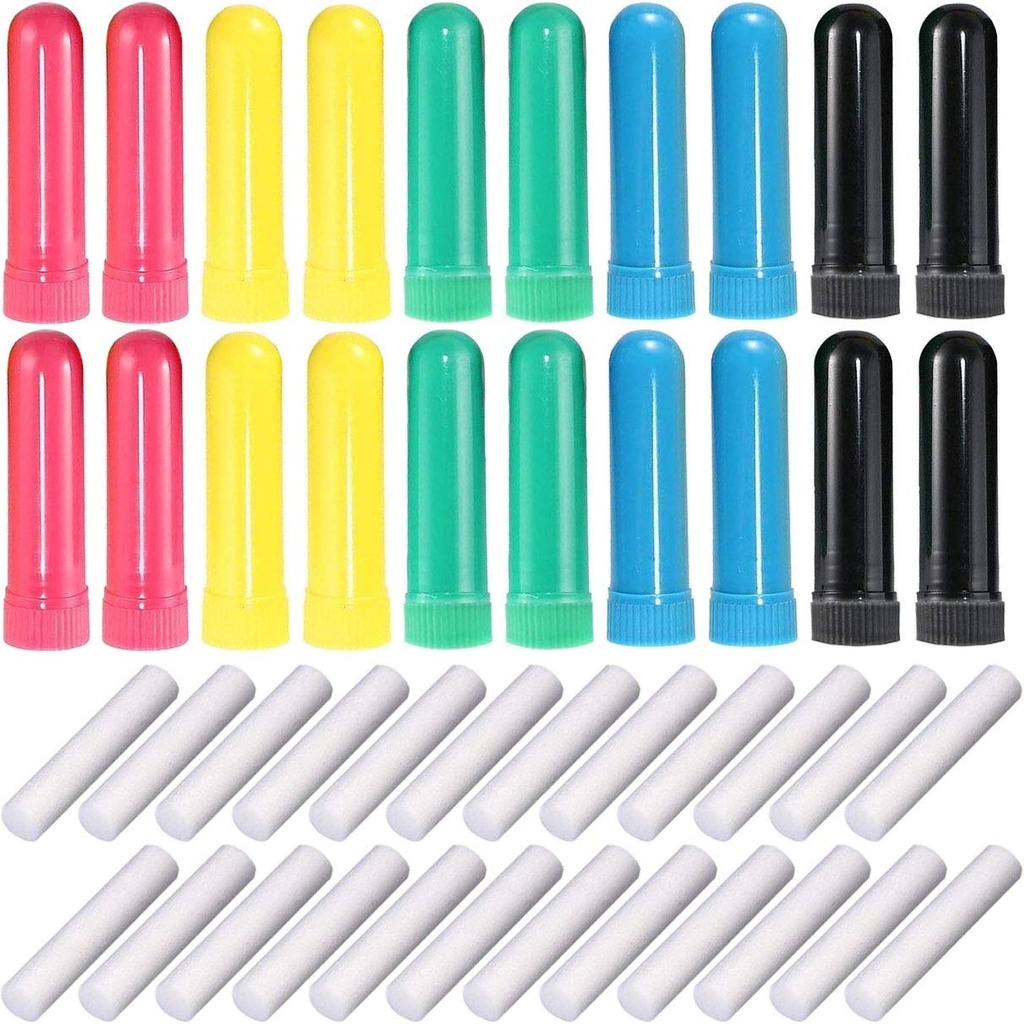 24 Stuks essentiële olie Aromatherapie Inhalator, navulbare neus Inhalator Blanken met ongeparfumeerde Wicks, diverse kleuren