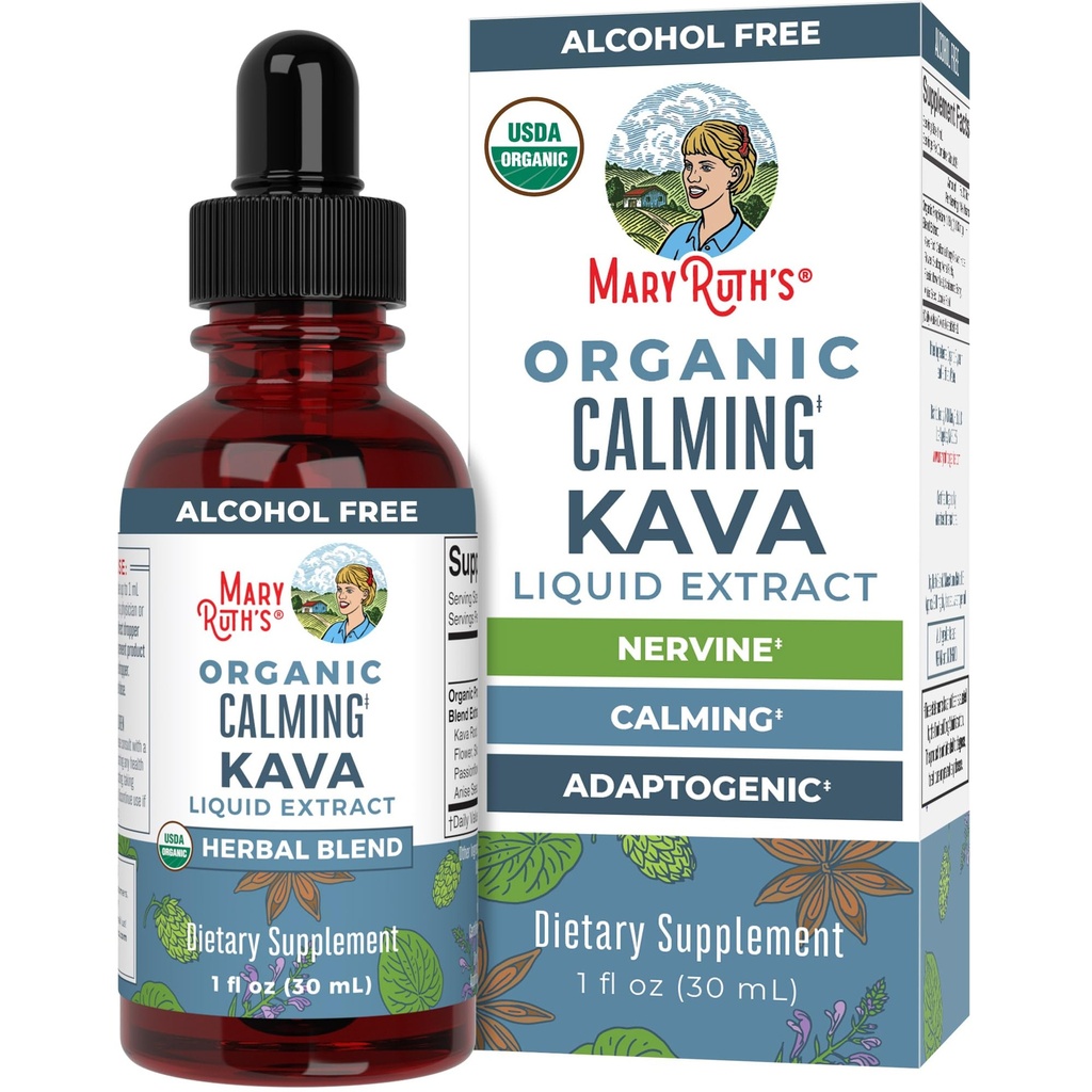 MaryRuth Organics, Herbal Supplement Drop, Calmness & Relaxation, Pack of 1, USDA Kava Root, Sugar/Gluten Free, Support Sleep, Calm & Stress Relief, Vegan, Non-GMO, 30 Servers