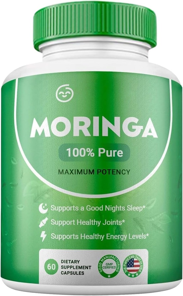 Moringa Powder Capsules - Pure Nutriënt-Rich Moringa Powder - A Natural Green Antioxidant Superfood - Ondersteunt Energie, Huid Gezondheid, Gut Health+ - w/Essential Vitaminen & Aminozuren(Pack of 1)