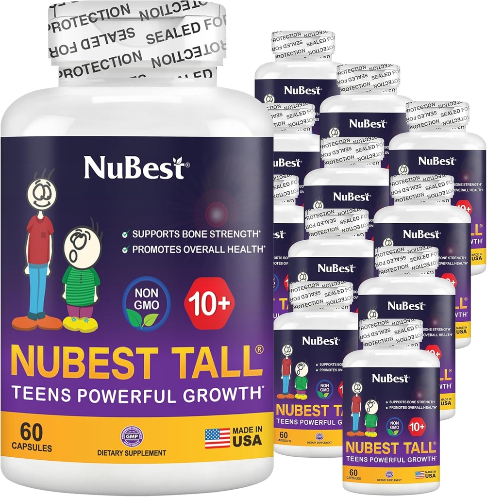 NuBest Tall 10+ Premium Bone Strength Formula, verbeterde immuniteit en algehele gezondheid voor leeftijd 10+ met calcium, vitamine D3, vitamine K2 en multivitaminen Pack 12