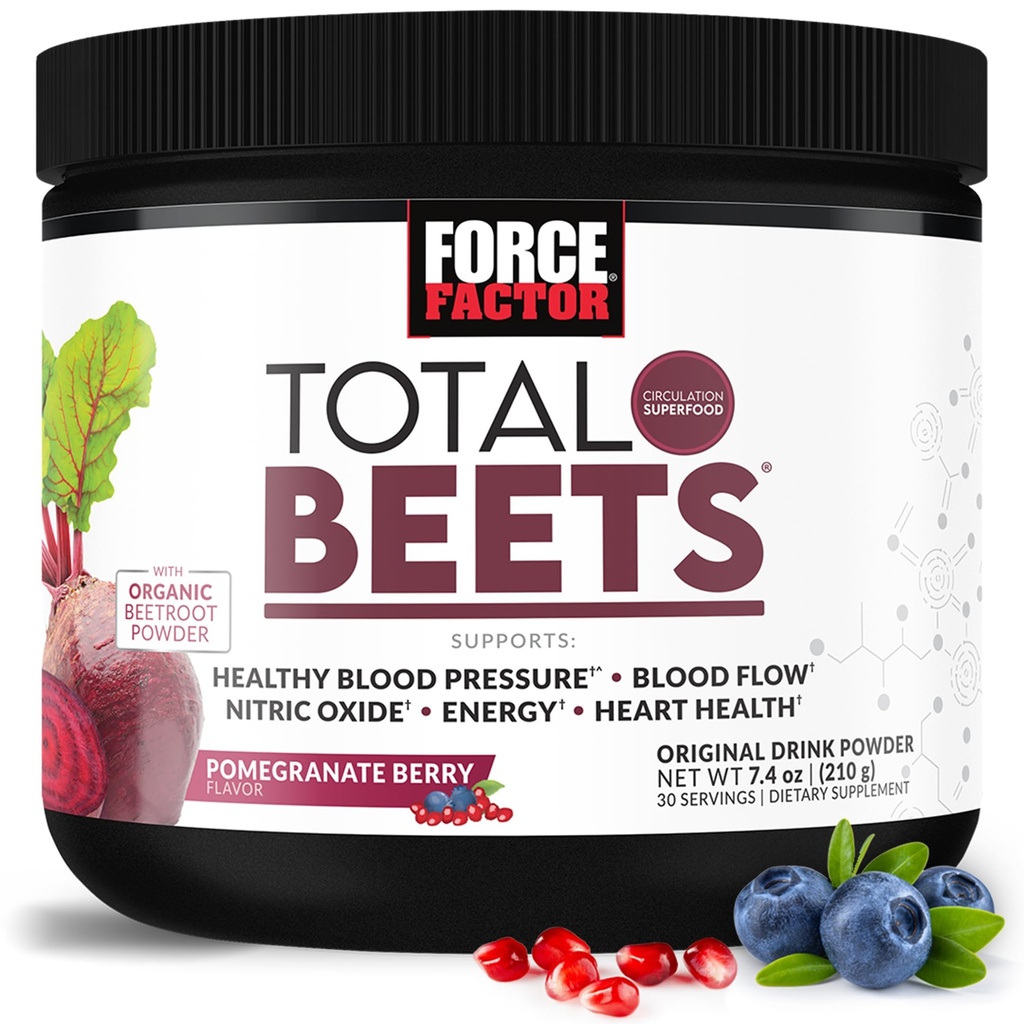Facteur de force Betteraves totales Boire un mélange de poudre superalimentée avec des nitrates pour soutenir la circulation, le flux sanguin, l'oxyde nitrique, l'énergie, l'endurance et l'endurance, supplément de santé cardiaque cardiovasculaire, 30 portions