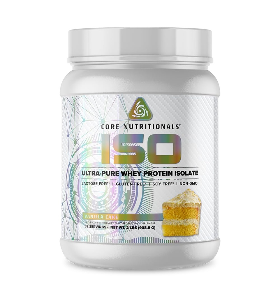Noyau nutritionnel Iso Whey Protein Isolate de Lactose, de Gluten et sans soja 100% Micro filtré, pressé à froid $ 25g Protéine $ 2 Pound (Cake de vanille)
