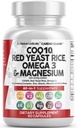 Clean Nutraceuticals COQ10 200mg Red Yeast Rice Omega 3 Magnesium Complex 500mg Niacin Zink Vitamine K2 D3 - Heart Support Vitaminen voor vrouwen & mannen w/Vitamine B3, Coenzyme Q10-60 Ct
