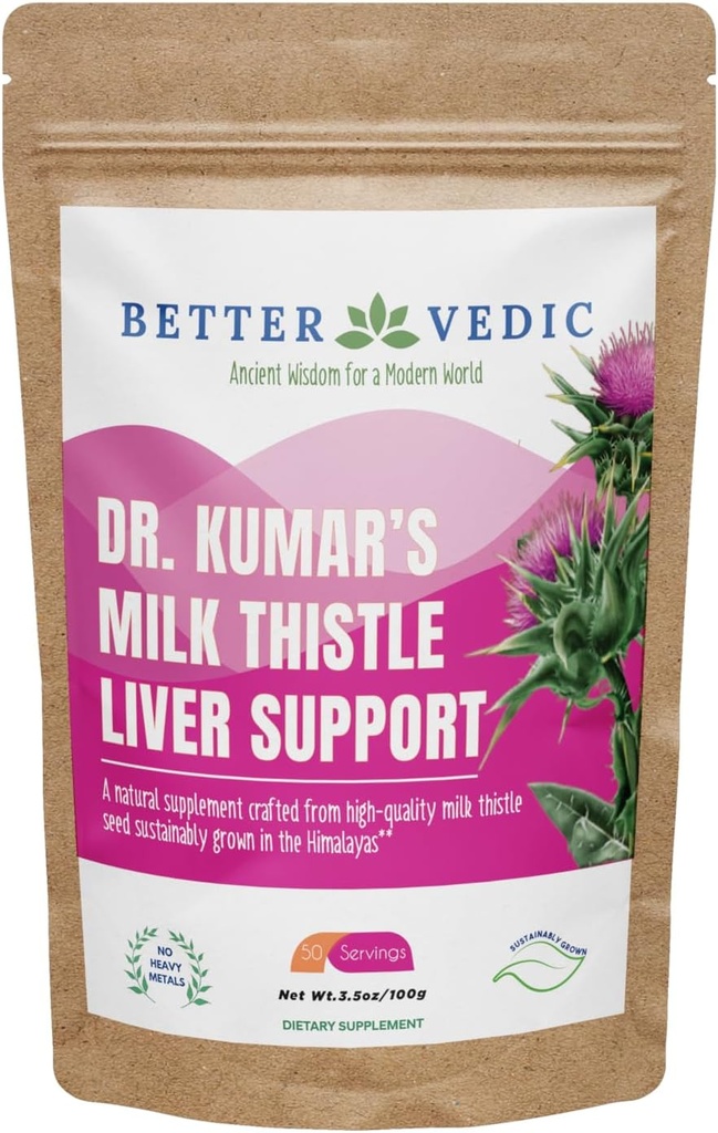Melkdistel Max - Leverondersteuning - Pure melkdistelpoeder - Silymarin, Traditioneel Ayurveda Kruidensupplement - Veganistisch, Zonnedroog, Geen conserveringsmiddelen - 3.53 oz - 50 porties