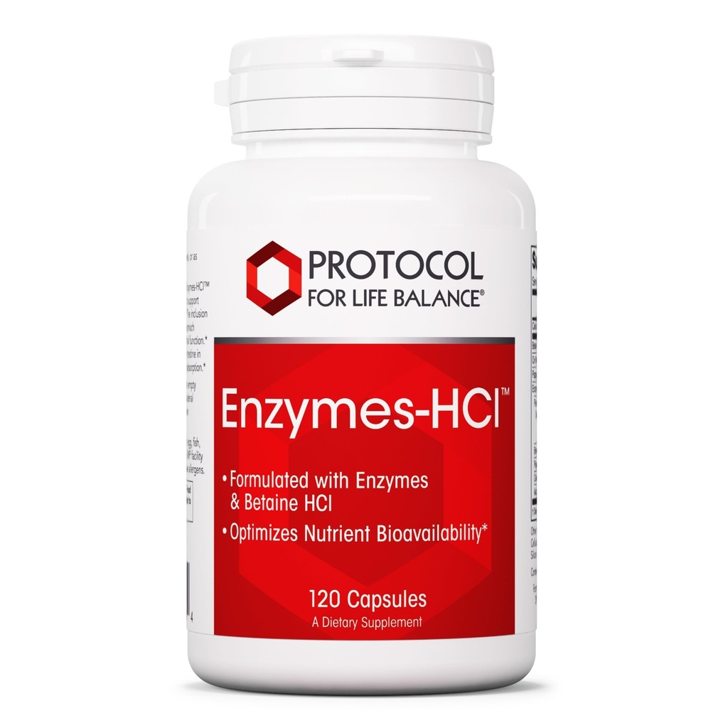 PROTOCOL VOOR DE LEVENSBALANS ENzymeN-HCl - Decompenserende enzymen met bromelaïne - Volledig spectrum van Proteasen - Digestiesupplement - Soja- en zuivelvrij - 120 capsules