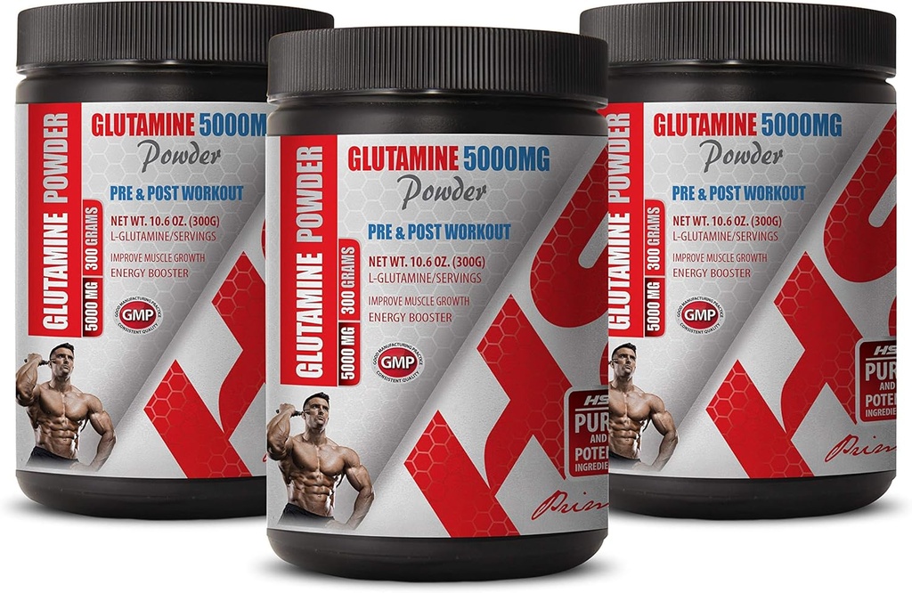 Muscle Recovery Aminozuren - PRE & Post Workout - GLUTAMINE Poeder 5000MG - glutaminepoeder Non-GMO - 3 blikken 900 Gram