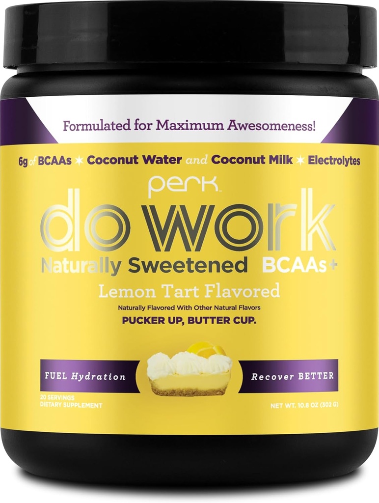 Perk Do Work BCAA's + Hydration Electrolytes Powder (Naturally Sweeted Lemon Tart Flavored, 20 Servings) - met Kokoswater & Coconut Milk