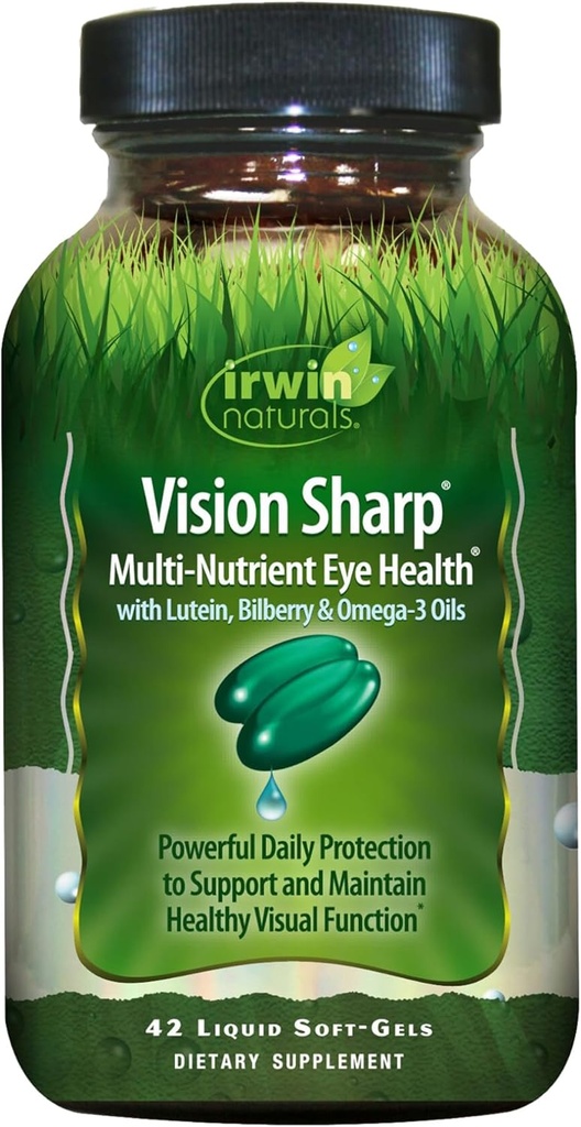 Irwin Naturals Vision Sharp Multi-Nutrient Eye Health - 42 Liquid Softgels - with Lutein, Bilberry & Omega-3s