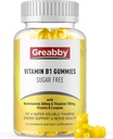 Vitamine B1 Gummies - Benfotiamine 300mg & Thiamine 100mg, Suikervrij, Vitamine B Complex Kauwbare Supplement, Energie Boost & Zenuwstelsel Gezondheid voor vrouwen Mannen, 60 Gummies