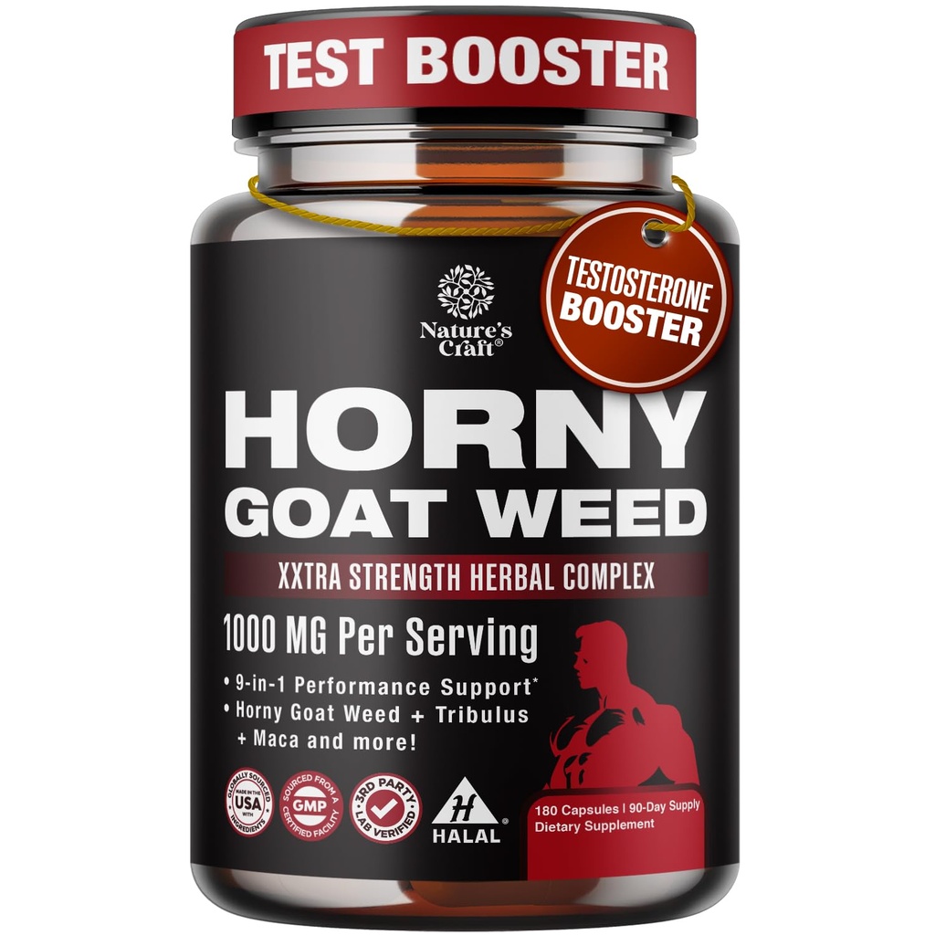 Geile geit onkruid voor mannen - extra sterkte mannelijke supplement met zwarte Maca wortel, Tongkat Ali, Saw Palmetto & Panax Ginseng Extract voor uithoudingsvermogen & energie - 180 capsules