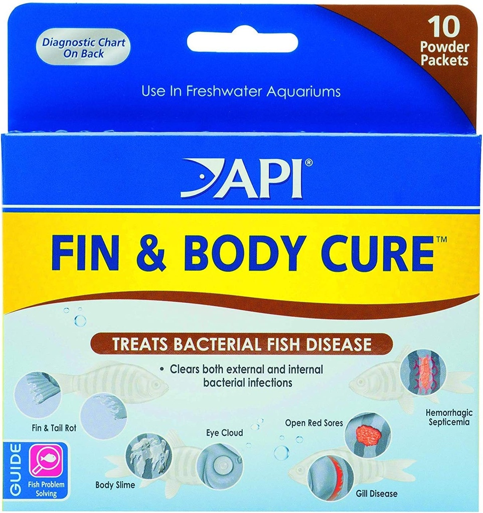 API 2 Pack of Fin and Body Cure Zoetwater Vis Medication Powder for Treatment of Bacteriële Diseases, Treats Body Slime, Eye Cloud, Fin and Tail Rot, and Gill Disease (10-Count) (2 items)