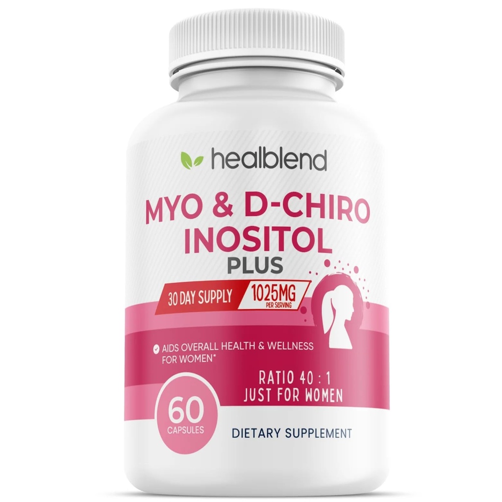 Myo & D-Chiro Inositol Plus supplement Blend, Hormonale balans, gezonde ovulatie en algemene wellness ondersteuning voor vrouwen, vruchtbaarheid en zwangerschap gezondheid, 60 capsules