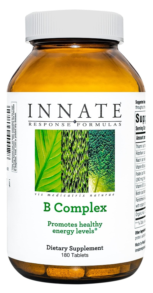 Formules de réponse INNATE Complexe B - Supplément de vitamine B - Supporte la production d'énergie cellulaire et le métabolisme - Projet Vegan, Kosher, non-OGM vérifié - Fabriqué sans 9 allergènes alimentaires - 180 comprimés