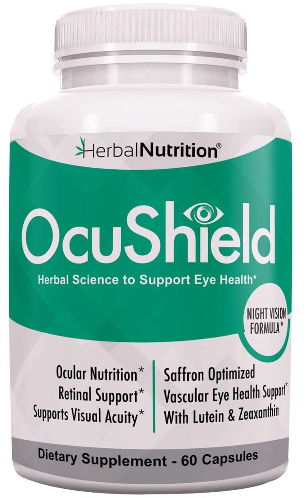 OcuShield Eye Health Vitamine ondersteuning voor gezonde ogen, nachtzicht met saffraan, luteïne en zeaxanthine, oognutriënten om de oculaire gezondheid te beschermen en te stimuleren, één fles