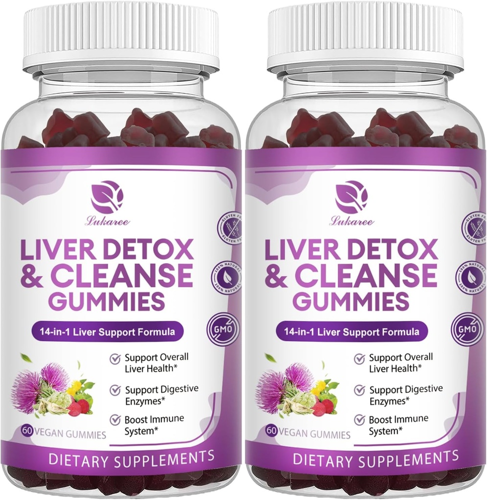 Lever Reiniging Detox & Repair Gummies - Extra sterkte 14 in 1 Lever Ondersteuning Supplement w/Milk Thistle Silymarin,Dandelion, Artichoke Extract & Vlierbessen - Geen suiker, lever Gezondheid Supplement -120 Ct