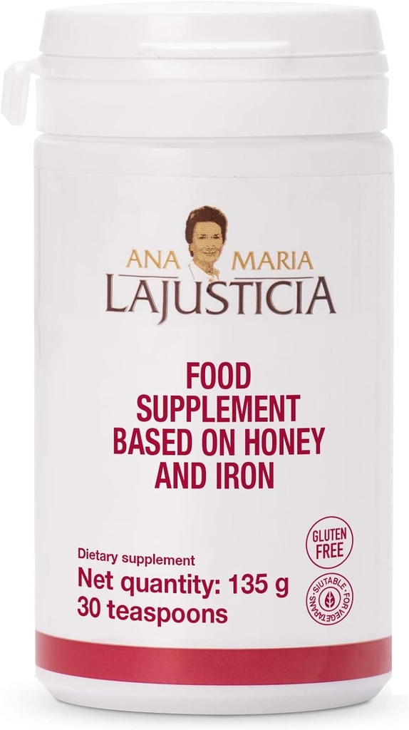 Ana Maria Lajusticia - Ijzer met honing - Voedingssupplement - 135g (30 theelepels)- Melk en glutenvrij. Vegetarisch Vriendelijk. Perfect om Bloedvatgezondheid te bevorderen.
