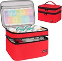 Medicijn opslagzak,Dubbele lagen pil Bottle Organizer Bag Leeg met afsluitbare rits & Aanpasbare divider, Medication Travel draagtas voor pillen,Vitamins,Medische benodigdheden,Rood