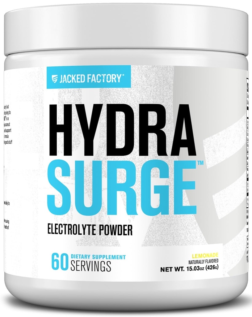 Ge Jacked Factory HYDRASURGE Electrolyte Powder - Hydration Supplement w / Key Minerals, Himalaya Sea Salt, Kokoswater - Keto Friendly, Naturally Sweetened - 60 Servers, Limonade