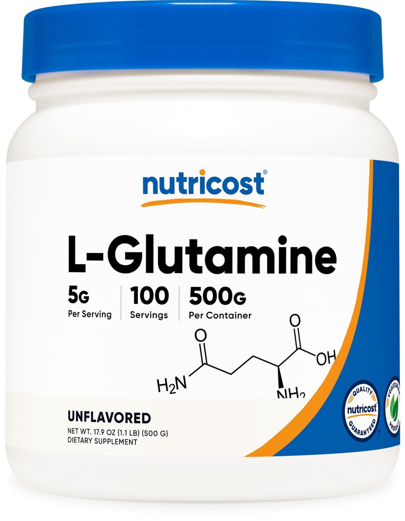 Nutricost L-Glutaminepoeder (500 Gram) Ongearomatiseerd - Glutenvrij & niet-GMO, 100 porties
