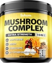 Satoomi 10in1 Mushroom Supplement Complex - Lions Mane, Cordyceps, Reishi, Chaga en 6 Meer - Hersensupplementen voor geheugen & focus - 90 Tel - 3 maanden aanbod
