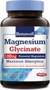 Bonawell Magnesium Glycinate, gecheleerd magnesiumsupplement, maximale biologische beschikbaarheid en absorptie, geen gluten, 100 mg elementair magnesium, nerve, hart, spiergezondheid en ontspanning, 90 Vegan Capsules