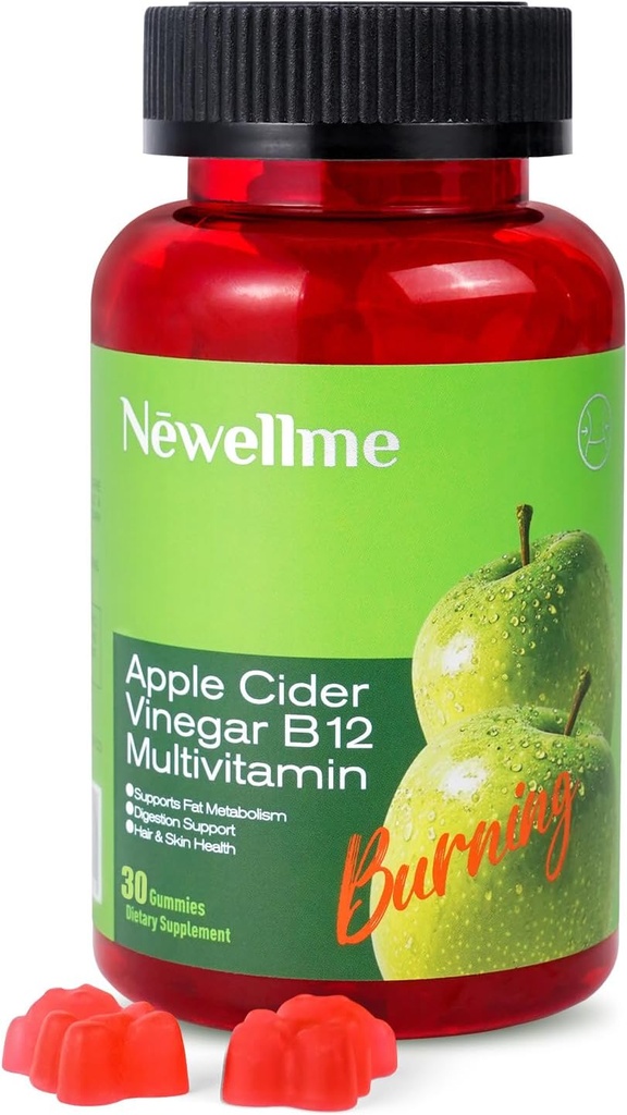 NEWELLME Gommies de vinaigre de cidre de pomme B12 Multivitamine, supplément d'ACV Vitamines gommy, supplément végétarien pour les femmes et les hommes, non OGM, soutenir les niveaux d'énergie normaux et la santé des gommies 30 Gommies (30)