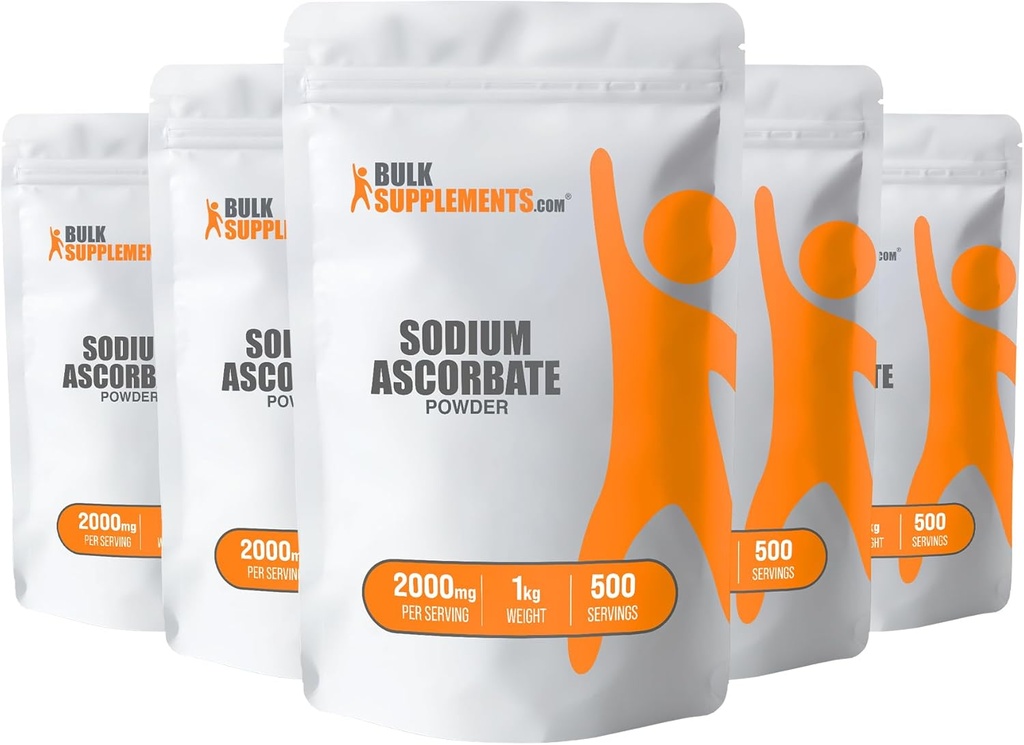 BulkSupplements.com Natriumascorbaatpoeder - voor Immune Support, Natriumascorbaat Vitamine C - Gebufferd Vitamine C, Glutenvrij, 2000mg per portie, 5kg (11 lbs) (pakket van 5)