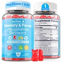 Fosfatidylserine Supplement 100mg, Focus Gummies voor kinderen Tieners + Vitamine C & D3 400IE, Suikervrije Kids Hersen Gummies verhogen aandacht & concentratie, kauwbaar, veganistisch, glutenvrij, niet-GMO 60Ct
