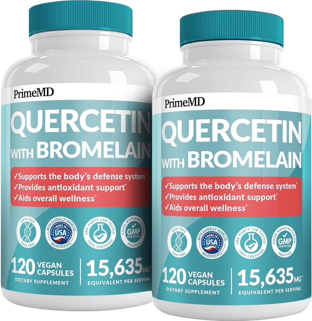28-in-1 quercetine met bromelaïnesupplement - quercetine 500 mg capsules voor dagelijkse immuniteitsondersteuning - quercetine met vitamine C en zink voor volwassenen verrijkt met vitamine D (120 ct, verpakking van 2)