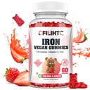 Gommies de fer pour les enfants, les femmes et les hommes, supplément de fer avec multivitamine - Complexe vitamine B, C, B6, B12, Folate, zinc pour l'anémie, carence en fer, fabricant de sang, énergie - fraise, végétalien 60ct