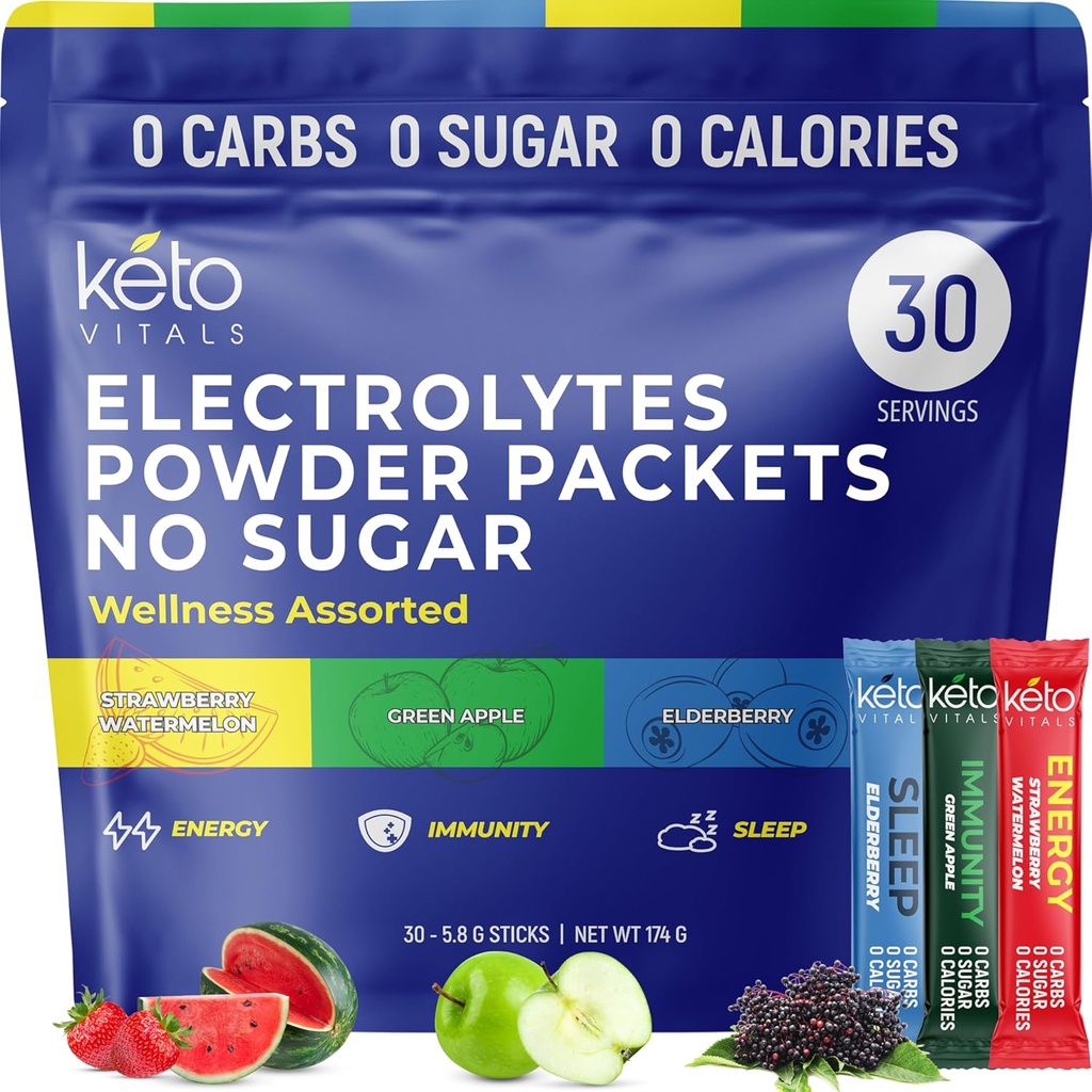Keto Vitals Electrolytes Powder Packets with Energy, Immunity, Sleep Added Benefits 