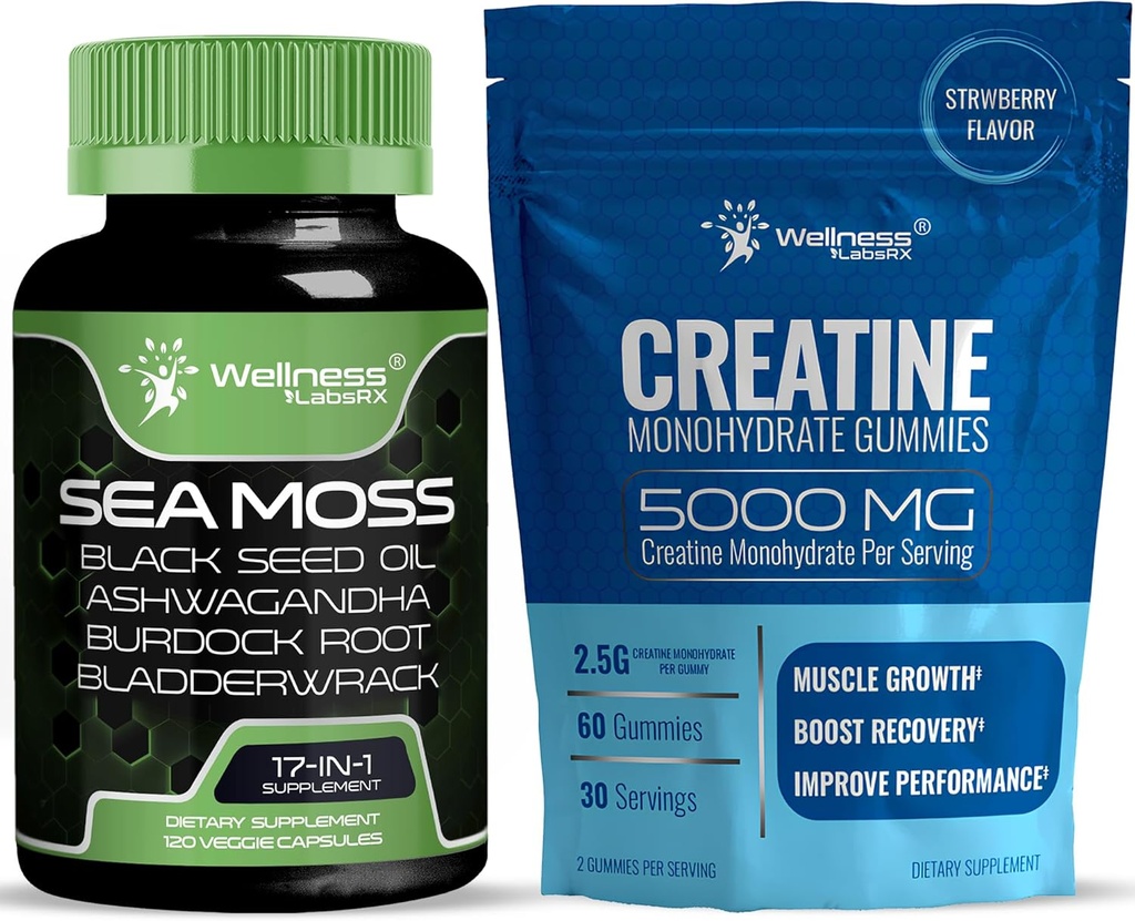 WELNESS LABSRX Irish Sea Moss Capsules - Createine Gummies 5000mg