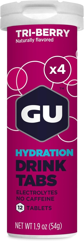 GU Energie Hydration Electrolyte Drink Tablets, Enhanced Endurance Sports Drink voor Running, Fietsen, Triathlon, 4-Count (48 Servings), Tri-Berry