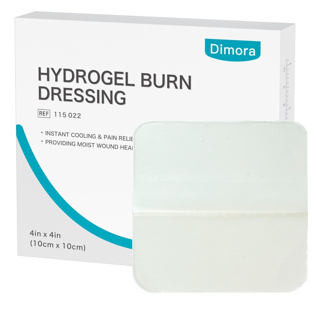 Dimora Hydrogel Burn Dressing 4" x 4" - Brand en Wond Dressing Instant Cooling Relief for Minor Burns & Wounds, Soothing Moist Burn Pads for 1st-2nd Degree Burns, Cuts, Abrasions(10 Count)