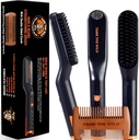 TAME La brosse à barbe sauvage et le redresseur de barbe pour les hommes - Peigne chauffant ionique avec 3 temps réglables - Peigne à barbe en bois pour le grooming - Sécurité anti-calcaire - pour tous les types de cheveux