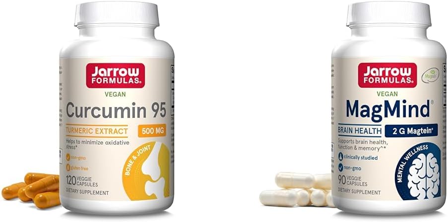Jarrow Formules Curcumin 95 500mg - Tot 120 porties (Veggie Caps) - Kurkuma Curcumin Extract & MagMind Brain Health with Magtein (Magnesium L-Threonate), Dieetsupplement