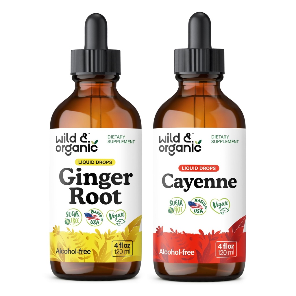 Teinture de racine de gingembre sauvage et biologique 4 fl oz et Cayenne Teinture de poivre 4 fl oz