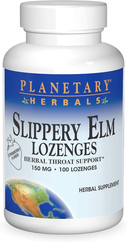 Planetaire kruiden Slippery Elm Aardbei Lozen, Herbal Throat Support, 100 Lozenge