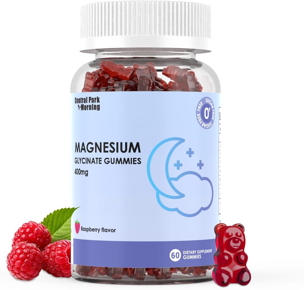 Magnesium Glycinate Gummies 400mg,Adult Sugar Free Magnesium Glycinate Supplement,Muscle, Bone Support - 60 Biologische Gummies