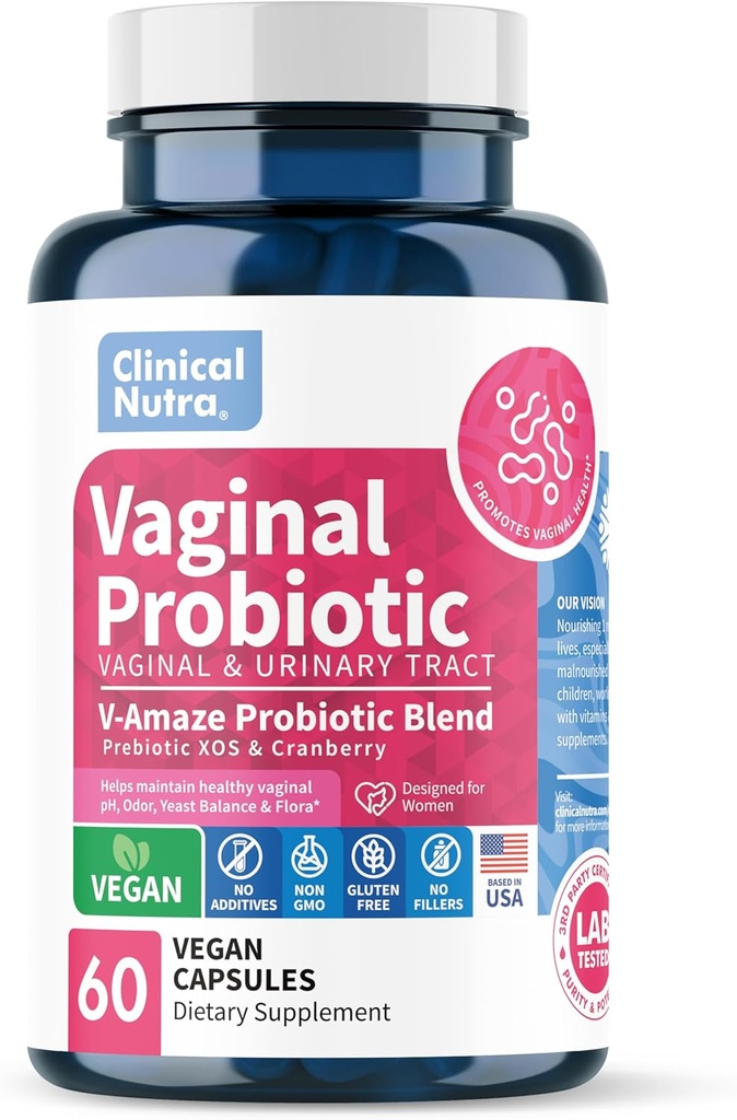 Klinische Nutra Vaginale Probiotica voor vrouwen pH-balans, Vaginale Odor Controle met Prebiotica & Lactobacillus Blend - Womens Health Supplement gezonde Vaginale Flora Ondersteuning 60 Capsules