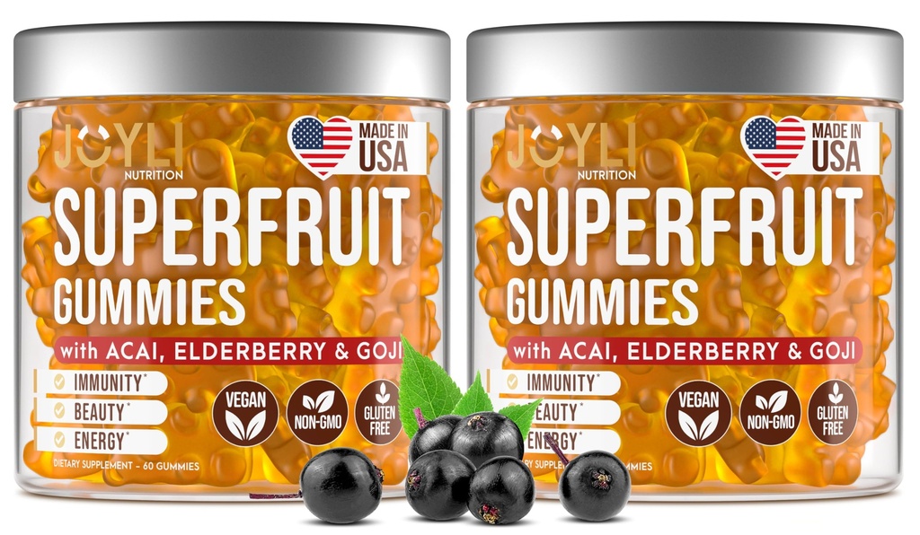 2 Pack - Multivitamine Fruit Gummies Vitaminen A, C, D & E voor volwassenen en kinderen - Superfruit Gummy voor vrouwen&Men met Goji, Vlierbessen - Ondersteunt Immuniteit, Digestie&Energie - 60 Kauwbare Veggie Gummies