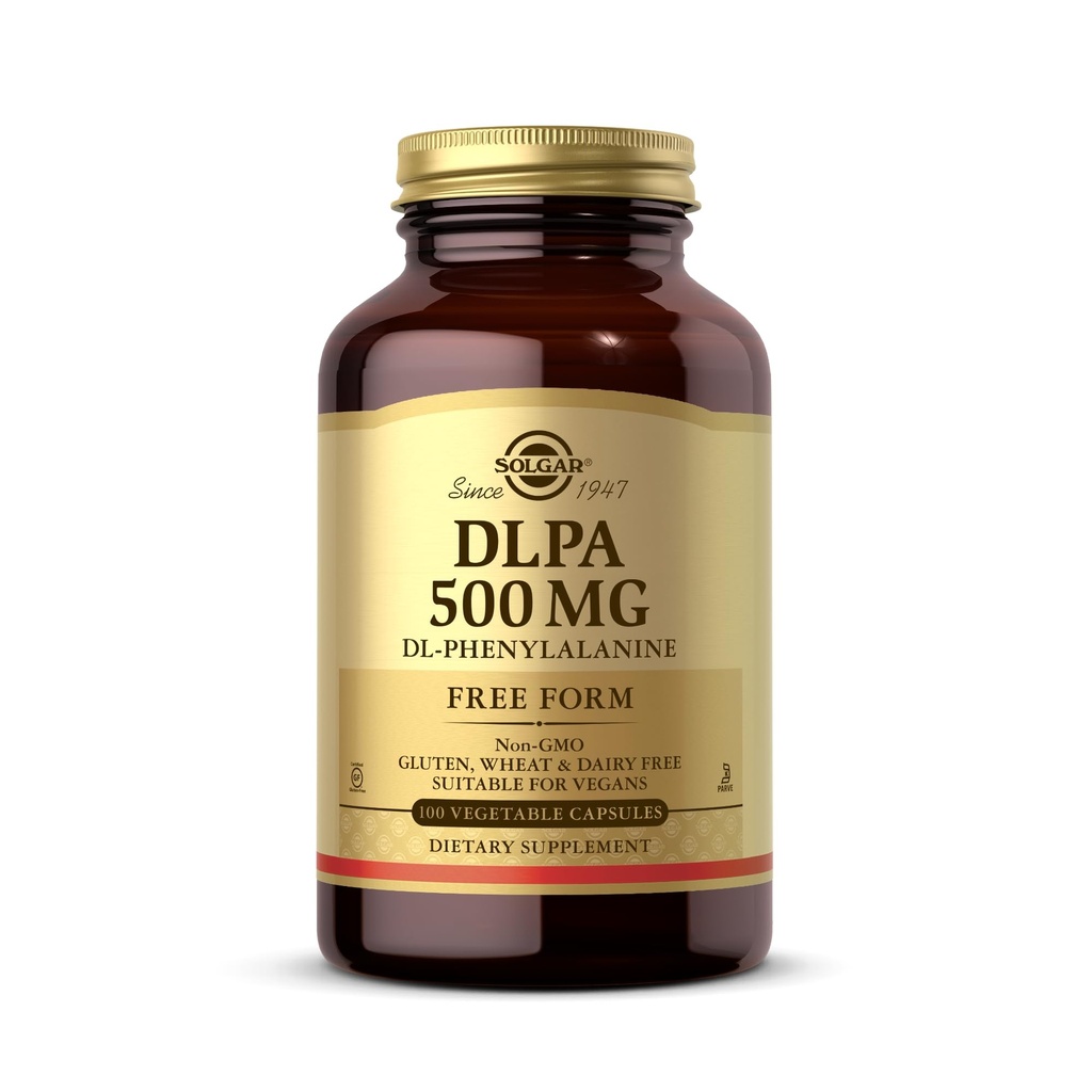 Solgar DLPA 500 mg - 100 capsules végétales - forme libre DL-Phenylalanine - non-OGM, végétalien, sans gluten, sans produits laitiers, casher - 100 portions