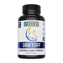 Zhou Driftoff - Natuur Geïnspireerd Slaaphulp, Valeriaanwortel & Melatonine voor slaap voor mannen & vrouwen, Kalm slapen supplement voor volwassenen met Gaba & kamille om te ontspannen - 60 Veggie Capsules