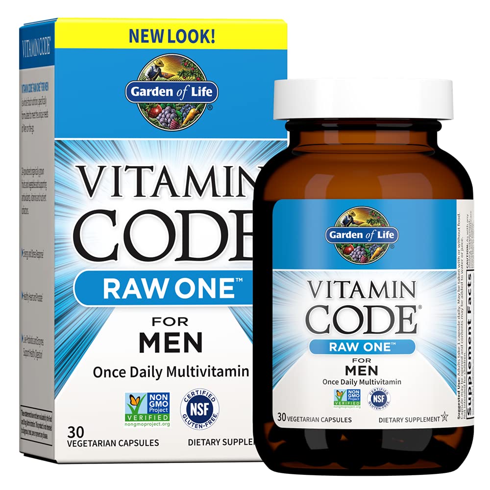 Garden of Life Vitamine Code Raw One for Men, Once Daily Multivitamine, 30 Capsules, One a Day Heren Vitaminen Plus Fruit, Veggies & Probiotics for Mens Health, Vegetarische Multivitaminen