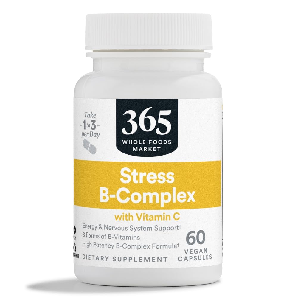 365 door Whole Foods Market, Stress B-complex met vitamine C, energie en zenuwstelsel ondersteuning, Vegan, 60 capsules